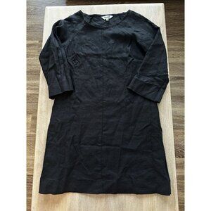 herself Clothing Portland Maine Black Linen Dress Knee Length 3/4 Sleeve Medium
